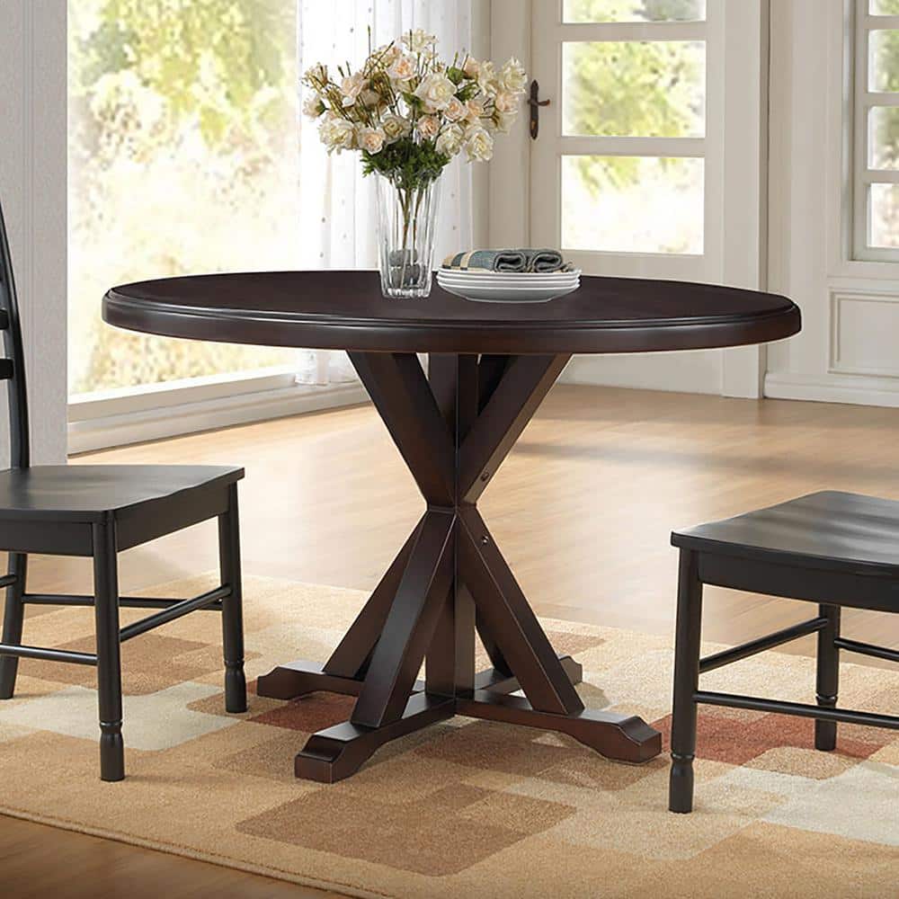 Espresso Round Wood Farmhouse Dining Table with X-Base