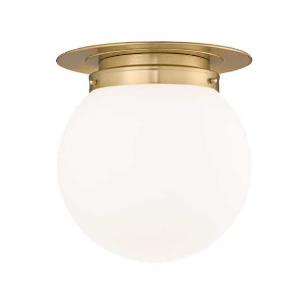 Calhoun 13 in. 1-Light Heritage Brass Modern Farmhouse Flush Mount with ...