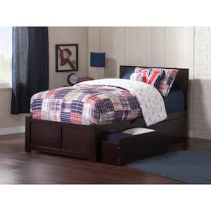 Orlando Espresso Twin XL Solid Wood Storage Platform Bed with Flat Panel Foot Board and 2 Bed Drawers