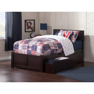 Orlando Espresso Twin Solid Wood Storage Platform Bed with Flat Panel Foot Board and 2 Bed Drawers