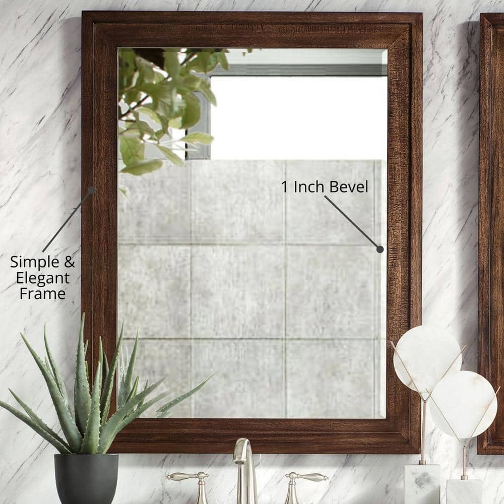 Elegant Addison Mid-Century Acacia 30"x39" Rectangular Wall Mirror