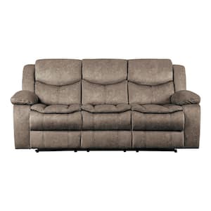 Austin 87.5 in. W Straight Arm Microfiber Rectangle Manual Reclining Sofa in Brown