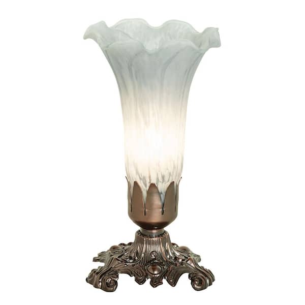 Pond Lily 8 in. Mahogany Bronze Novelty Victorian Accent Table Lamp with Gray Glass Shade