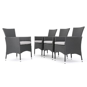 Malta Gray Removable Cushions Faux Rattan Outdoor Dining Chairs with Light Gray Cushions (4-Set)