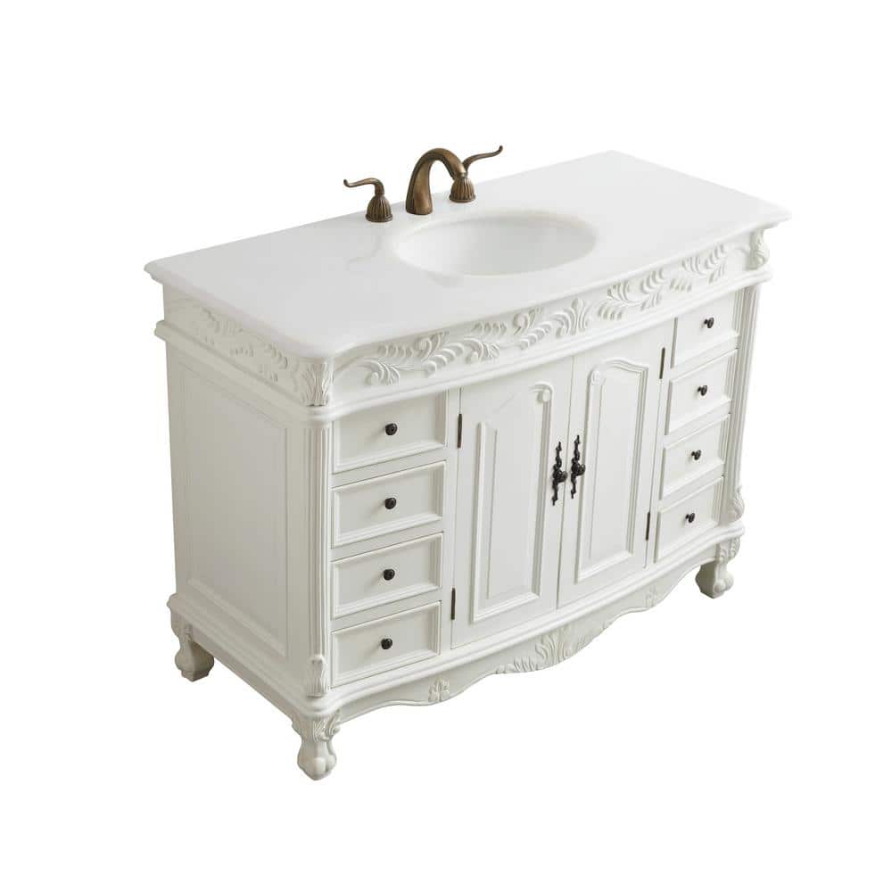 Antique White 48" Freestanding Single Vanity with Quartz Top