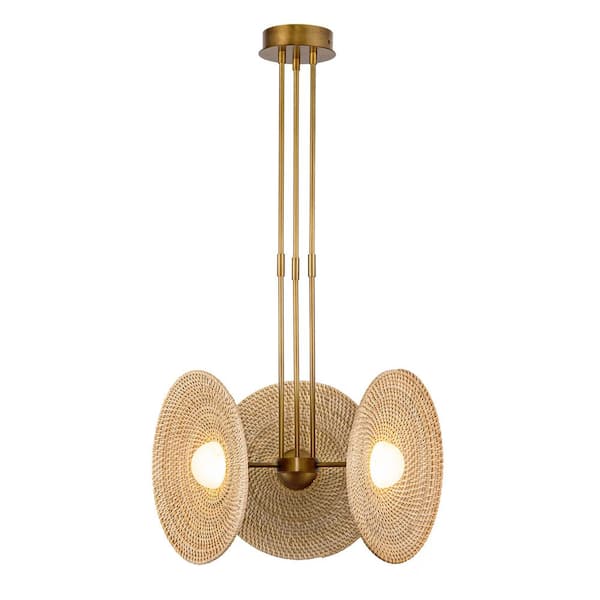 ALORA Harbour 18 in. 1 Light 25-Watt Vintage Brass/Woven Integrated LED Pendant Light