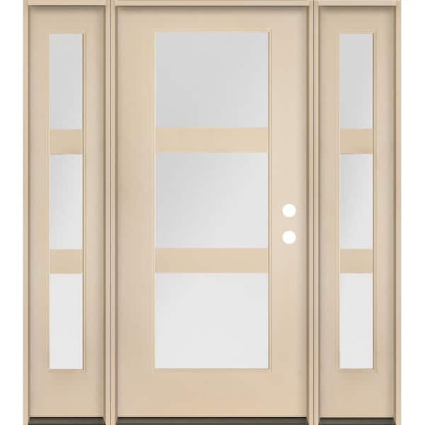 Krosswood Doors BRIGHTON Modern 64 in. x 80 in. 3-Lite Left-Hand/Inswing Satin Glass Unfinished Fiberglass Prehung Front Door DSL