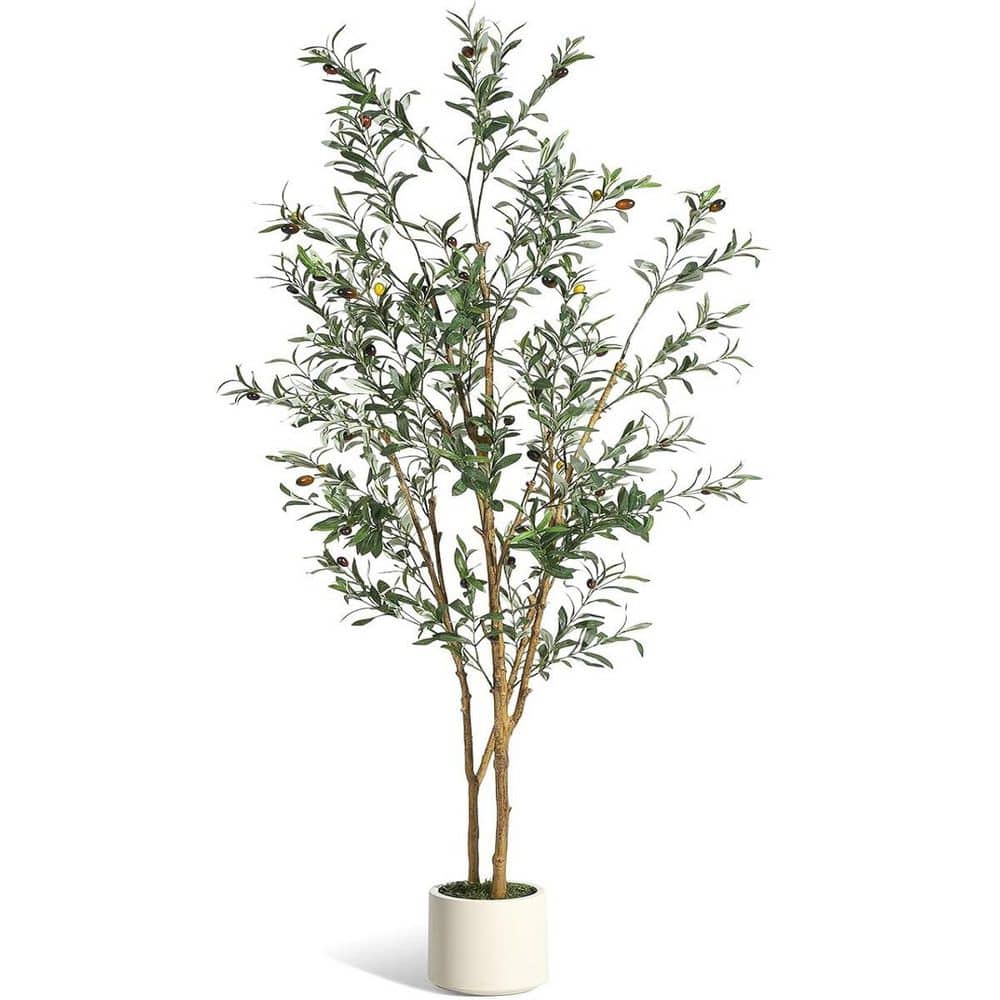 MOVECOM 6 ft. Olive Trees Artificial Indoor, Faux Silk Plant with ...