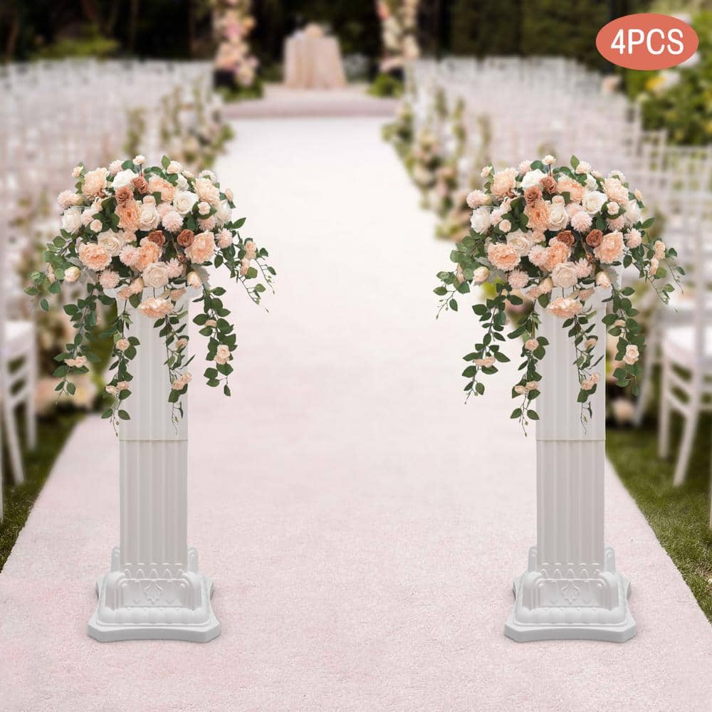 Elegant White Plastic Roman Decorative Columns for Weddings and Events, 35.43 in. Height (4-Pack)