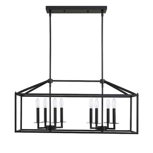 Hukoro 35.6 in. 8-Light Island Linear Pendant Chandelier with Matte Black