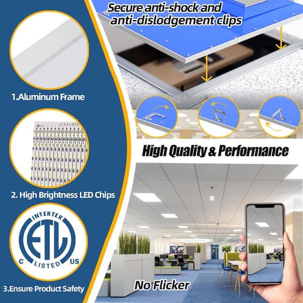 Honbei 10Pack 2 ft. x 2 ft. 5800 Lumens Integrated LED Panel Light,5000K 2X2 Drop Ceiling LED Light Panel,Lighting for Office