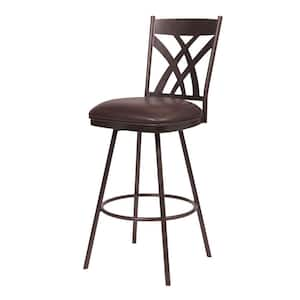 26 in. Stylish Brown Faux Leather Brown Metal Lattice Back Swivel Bar Stool