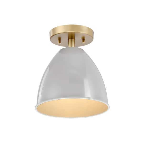 Biba 8.25 in. 1-Light Brushed Gold Modern Entryway Semi-Flush Mount with Metal Shade