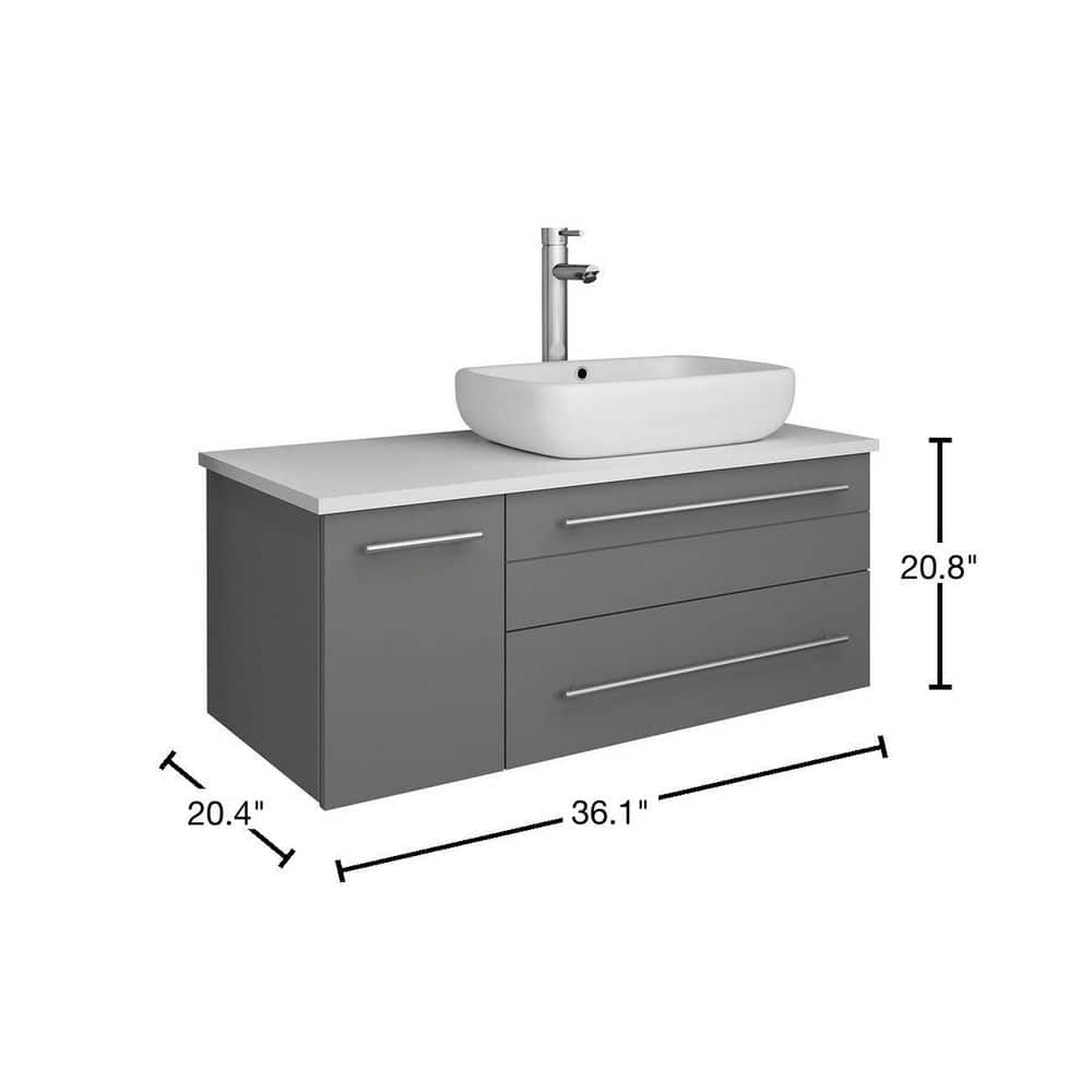 Gray 36" Wall-Mount Bathroom Vanity with Quartz Top