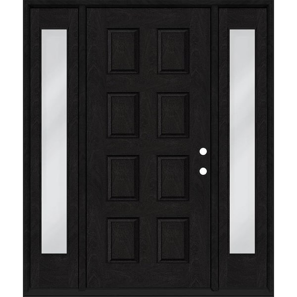 Steves & Sons Regency 70 in. x 80 in. 8-Panel LHIS Onyx Stain Mahogany Fiberglass Prehung Front Door w/Dbl 12 in. Sidelites