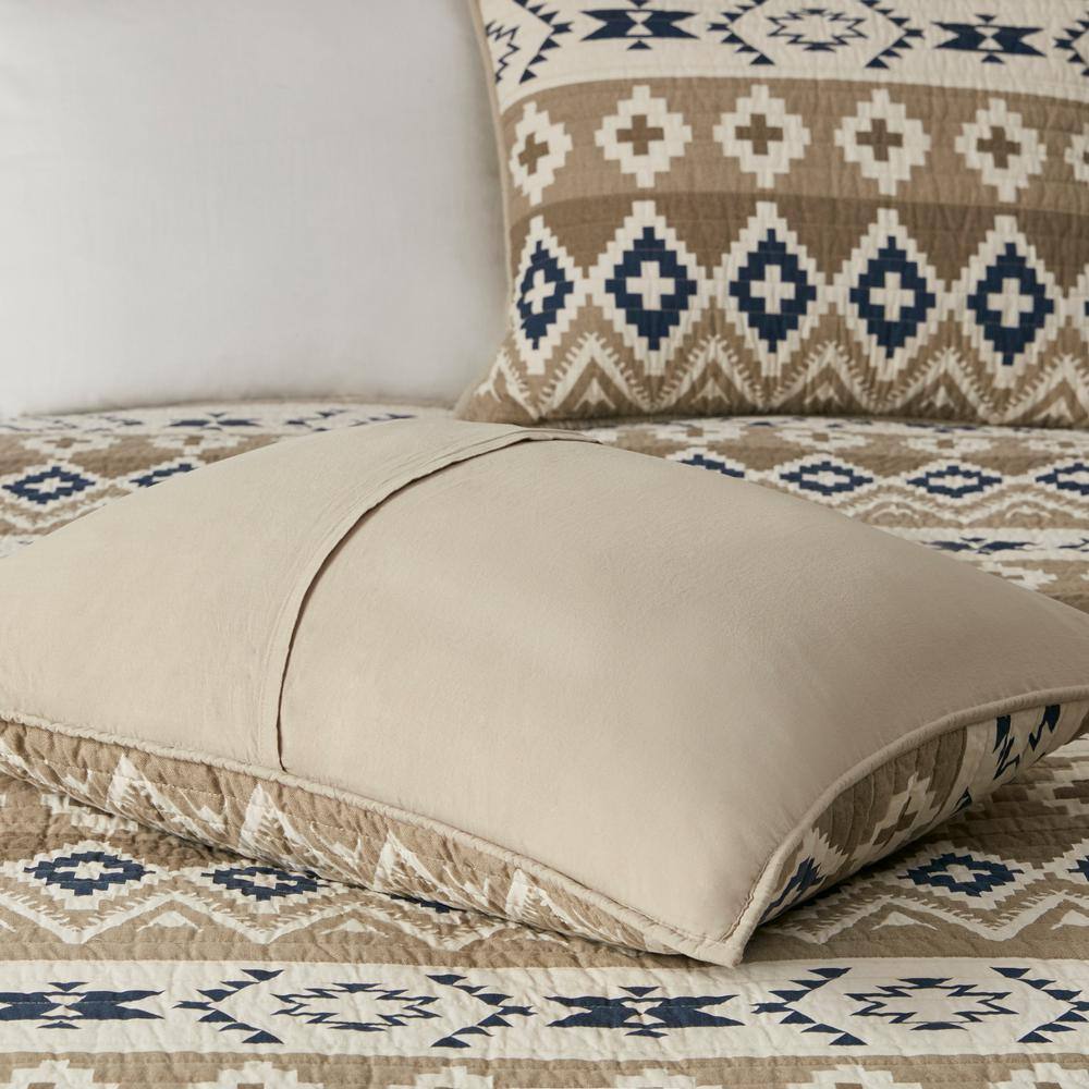 Rustic Blue and Tan Cotton Reversible Quilt Set