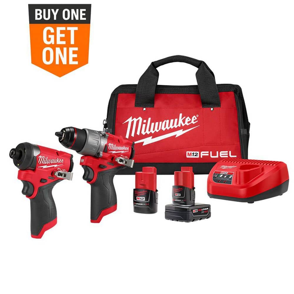 Milwaukee M12 FUEL 12-Volt Lithium-Ion Brushless Cordless Hammer Drill and Impact Driver Combo Kit w/2 Batteries and Bag (2-Tool) 3497-22