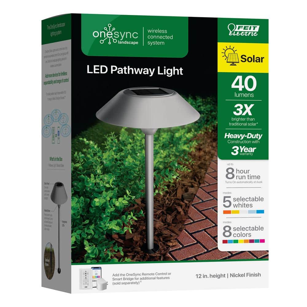 Feit Brushed Nickel Solar Powered LED Pathway Light with Dusk to Dawn