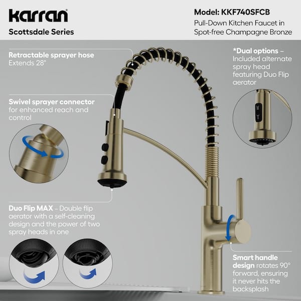 Scottsdale Single Handle Pull-Down Sprayer Kitchen Faucet in Spot-Free Champagne Bronze