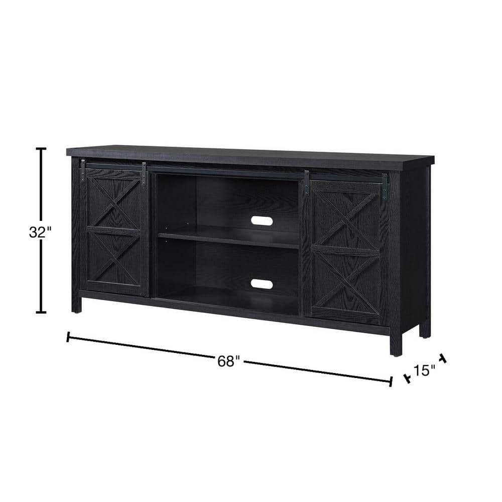 Elmwood Modern Farmhouse TV Stand with Sliding Barn Doors, Black Grain, 68"
