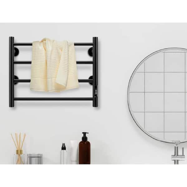Unbranded Timer 4 Towel Holders Wall Mounted Plug-In/Hardwired Towel Warmer Heated Towel Racks Stainless Steel in Matte Black