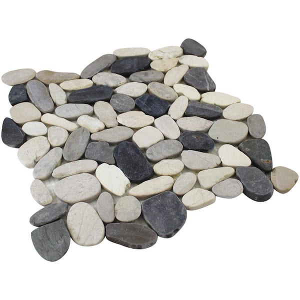 Rain Forest 12 in. x 12 in. White, Grey and Dark Grey Honed Sliced Pebble Floor and Wall Tile (5.0 sq. ft. / case)