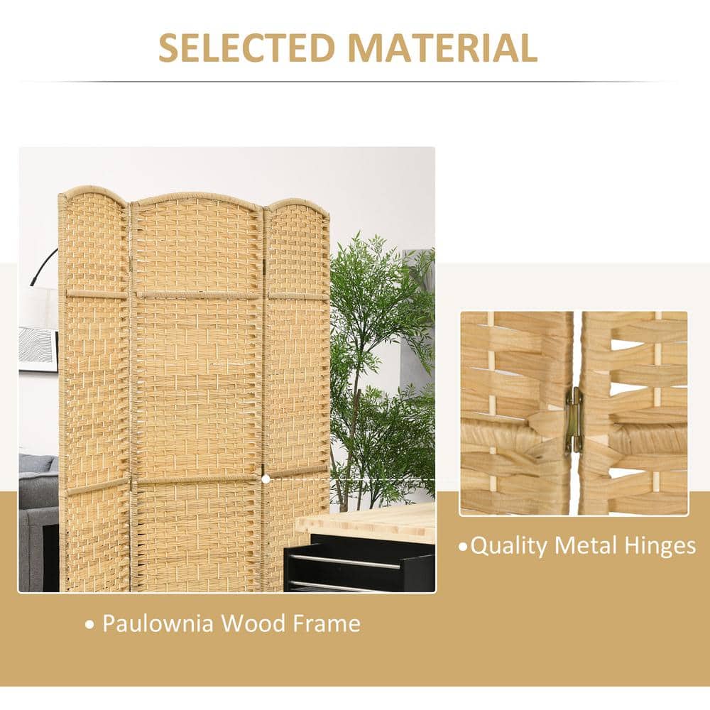 Nature Wood 6' Tall 3-Panel Folding Room Divider