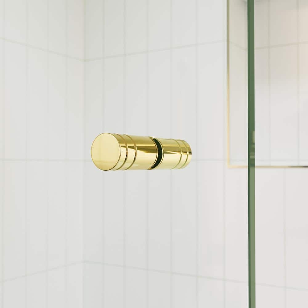 Halo 51 in x 58 in Frameless Glass Bathtub Door with Brass Hinges