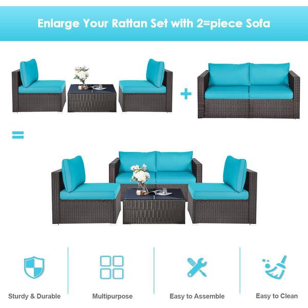 Kinbor 2 Piece Wicker Corner Sofa Set Patio Loveseat Furniture Outdoor Sitting Chairs with Washable Cushions 