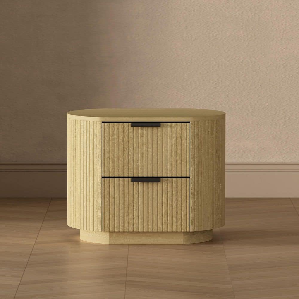 Olivia Modern Natural Oak 2-Drawer 26.5 in. W Nightstand with Black Handles