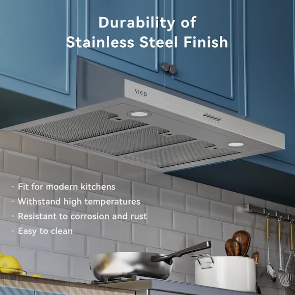 30 in. 400CFM Ducted Under Cabinet Range Hood in Stainless Steel with Push Button, LED Lighting and Permanent Filters