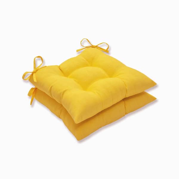 Pillow Perfect Solid 19 in. x 18.5 in. Outdoor Dining Chair Cushion in Yellow (Set of 2)