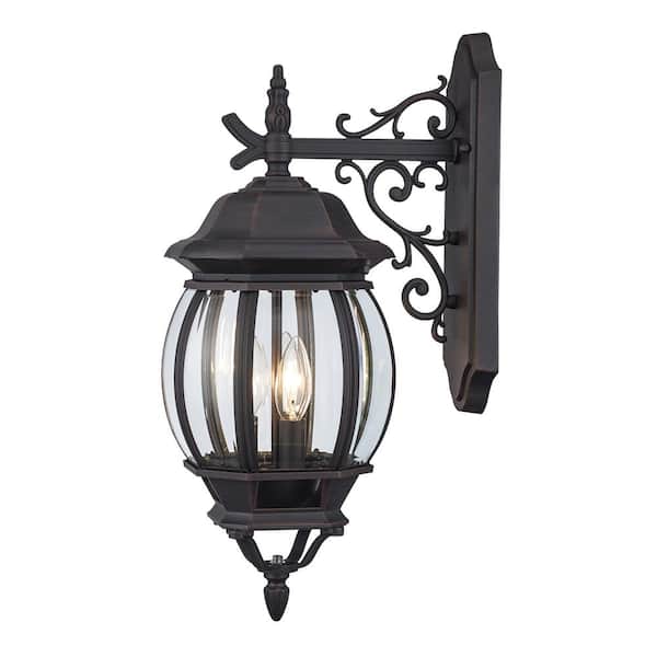 Bel Air Lighting Francisco 21 in. 3-Light Rust Lantern Outdoor Wall Light Fixture with Clear Glass