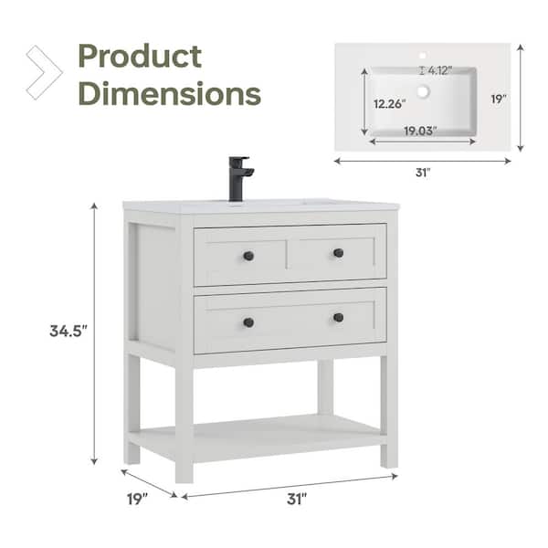 DELUXE DL LIVING Shay 31 in. Single Sink White Bath Vanity with