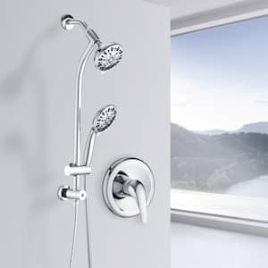 7-Spray Patterns with 1.8 GPM 5 in. Wall Mount Dual Fixed Shower Head Spa System with Rough- in Valve in Chrome