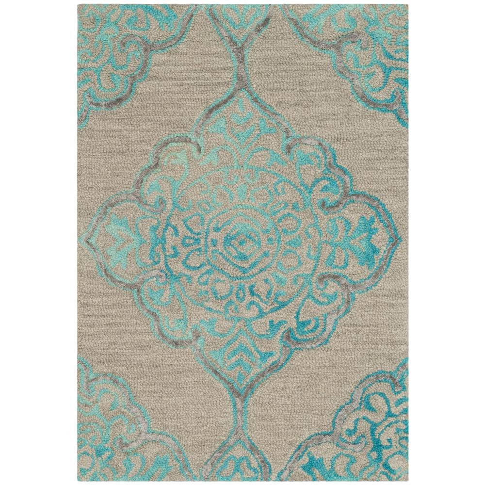 Handmade Grey/Turquoise Tufted Wool & Silk 3' x 5' Area Rug