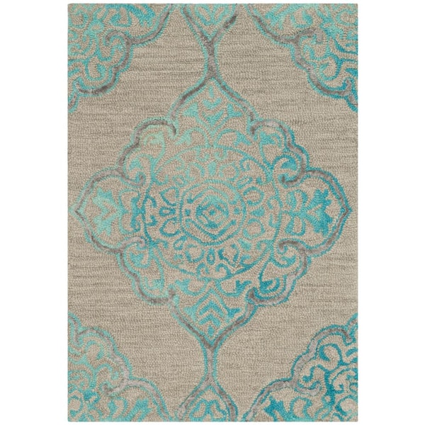 SAFAVIEH Dip Dye Gray/Turquoise Doormat 3 ft. x 5 ft. Medallion Area Rug