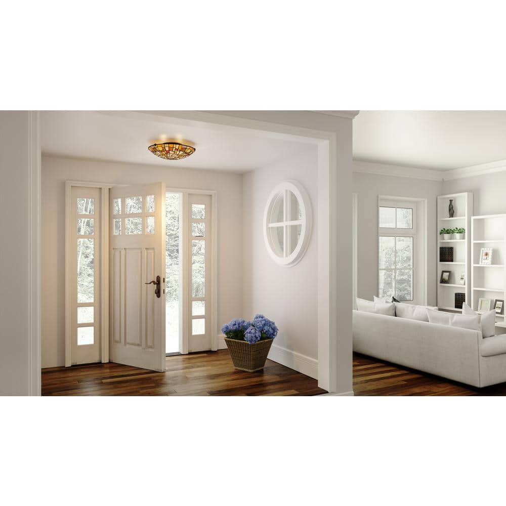 Stinson 16.5" Multicolor Art Glass 2-Light Matte Black Flush Mount