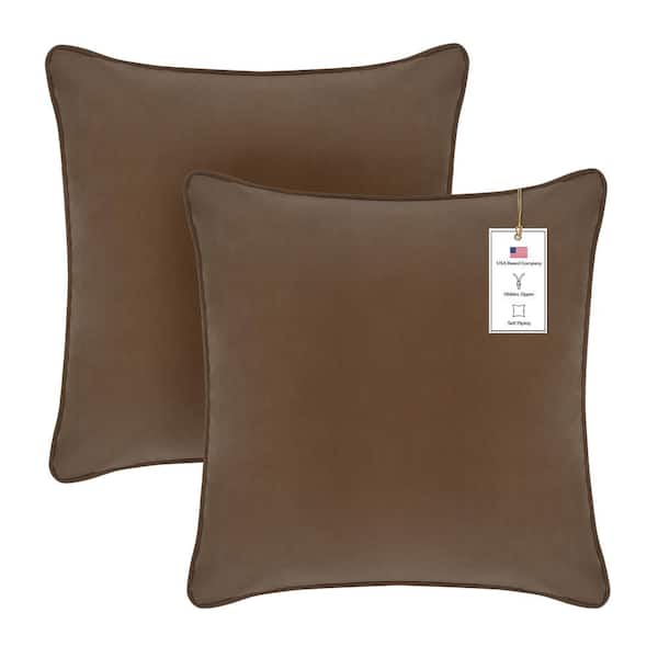 A1 Home Collections A1HC Cocoa Velvet Decorative Pillow Cover, 22 in. x 22 in. Hidden YKK Zipper, Throw Pillow Covers Only (Pack of 2)
