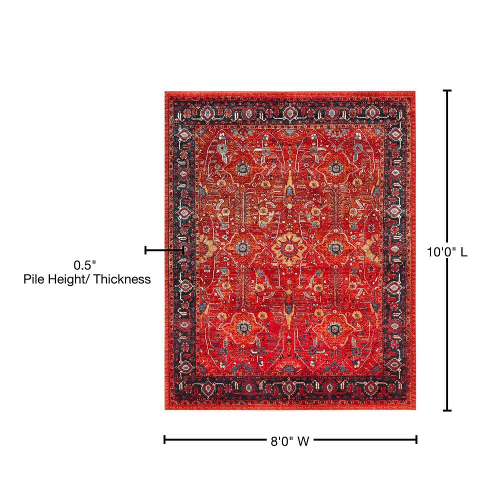 Antique Patina Orange & Navy 8' x 10' Synthetic Area Rug