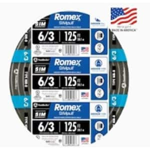 125 ft. 6/3 Black Stranded Romex SIMpull CU NM-B W/G Wire