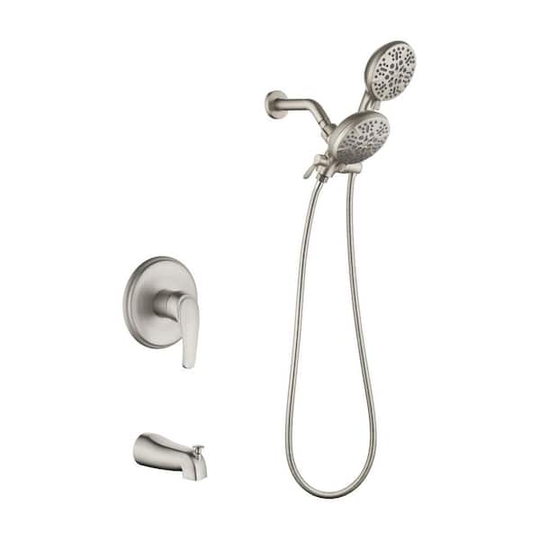 Rain Single Handle 7-Spray Tub Shower Faucet Handheld Combo with Valve 1.8 GPM Adjustable shower Head in Nickel
