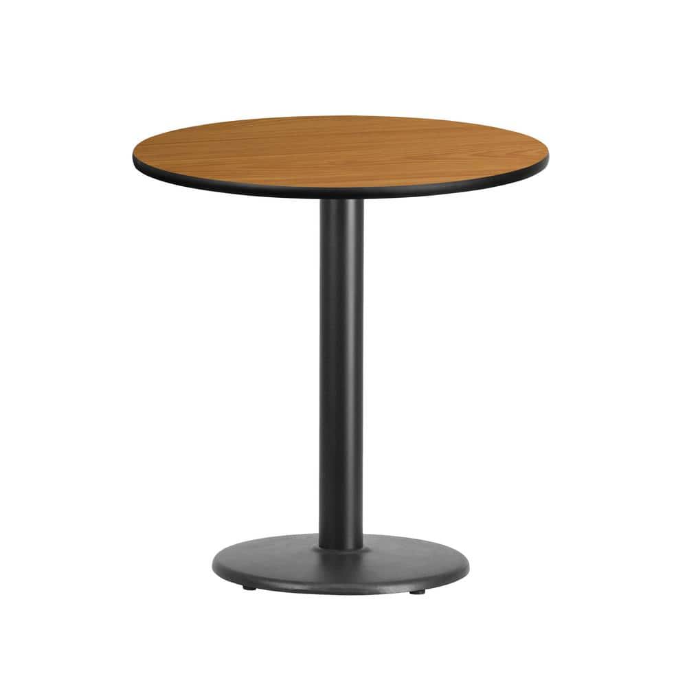 Natural Laminate Round Dining Table with Black Metal Base, 24-Inches