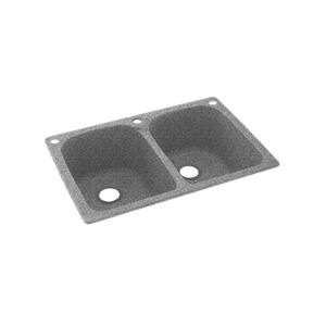 Dual-Mount Solid Surface 33 in. x 22 in. 3-Hole 50/50 Double Bowl Kitchen Sink in Gray Granite