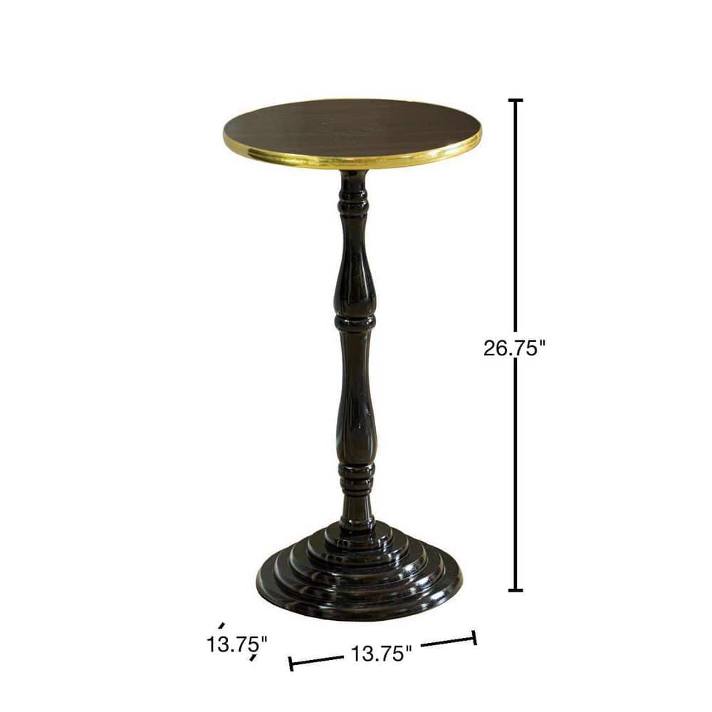 Espresso Wooden Round Pedestal Side Table with Glossy Marble Top