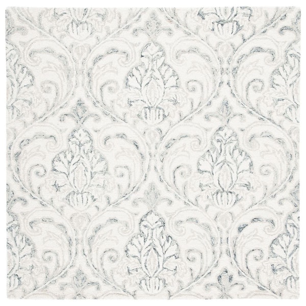 Micro-Loop 7 ft. x 7 ft. Square Ivory/Gray Oversized Baroque Area Rug