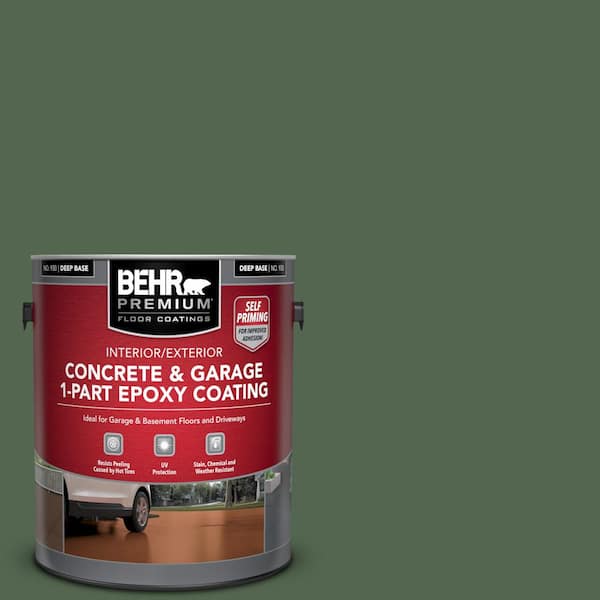 BEHR PREMIUM 1 gal. #S410-7 Equestrian Green Self-Priming 1-Part Epoxy Satin Interior/Exterior Concrete and Garage Floor Paint