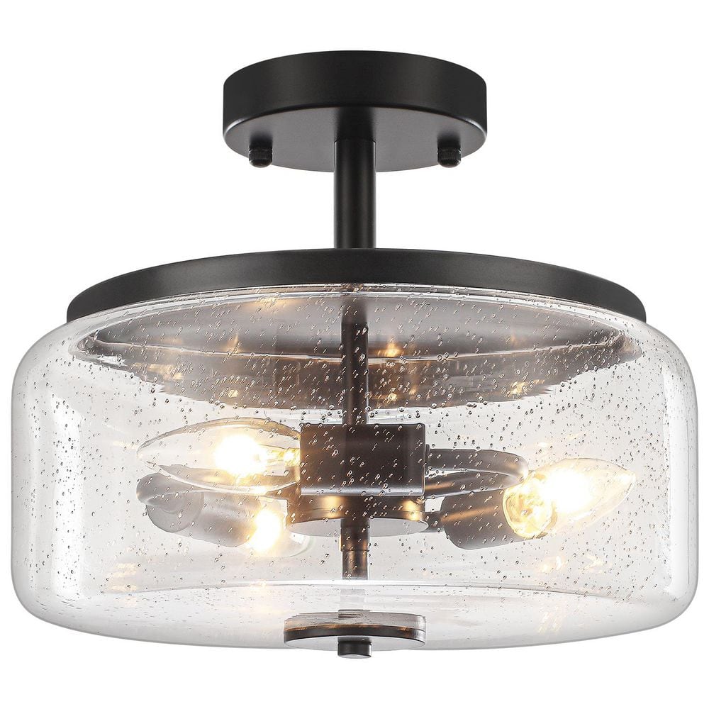 3-Light Modern Drum Matte Black Semi-Flush Mount Ceiling Light, Clear Glass for Entry & Bedroom price history on PriceWatchPro