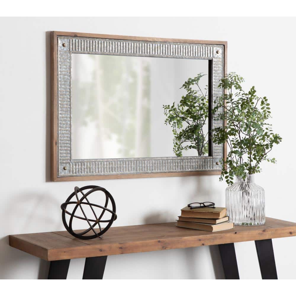 Rustic Brown Wood and Galvanized Metal Full-Length Wall Mirror