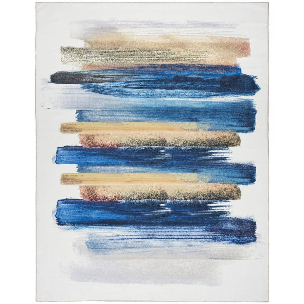 Nourison Washables Blue Multicolor 8 ft. x 10 ft. Abstract Contemporary Area Rug